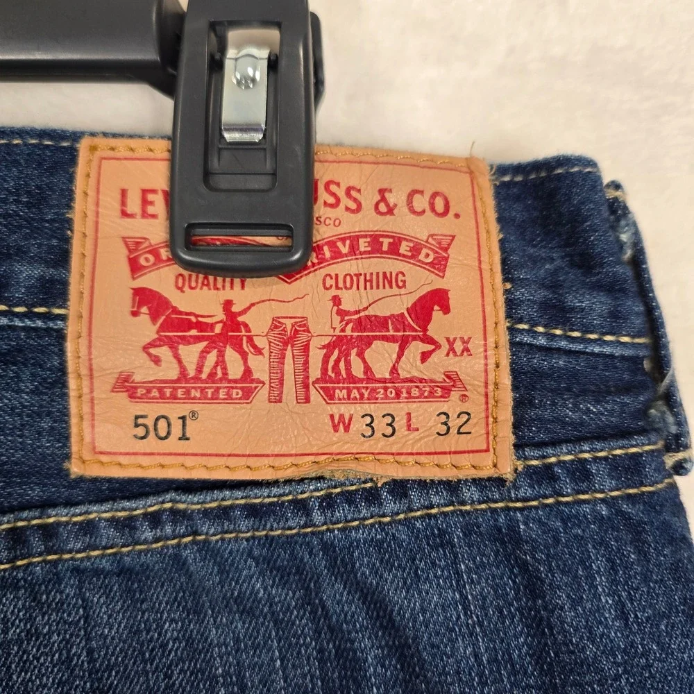 Levis 501 Original Fit Jeans Mens 33x32 Dark Wash Straight Leg Indigo 00501-1629